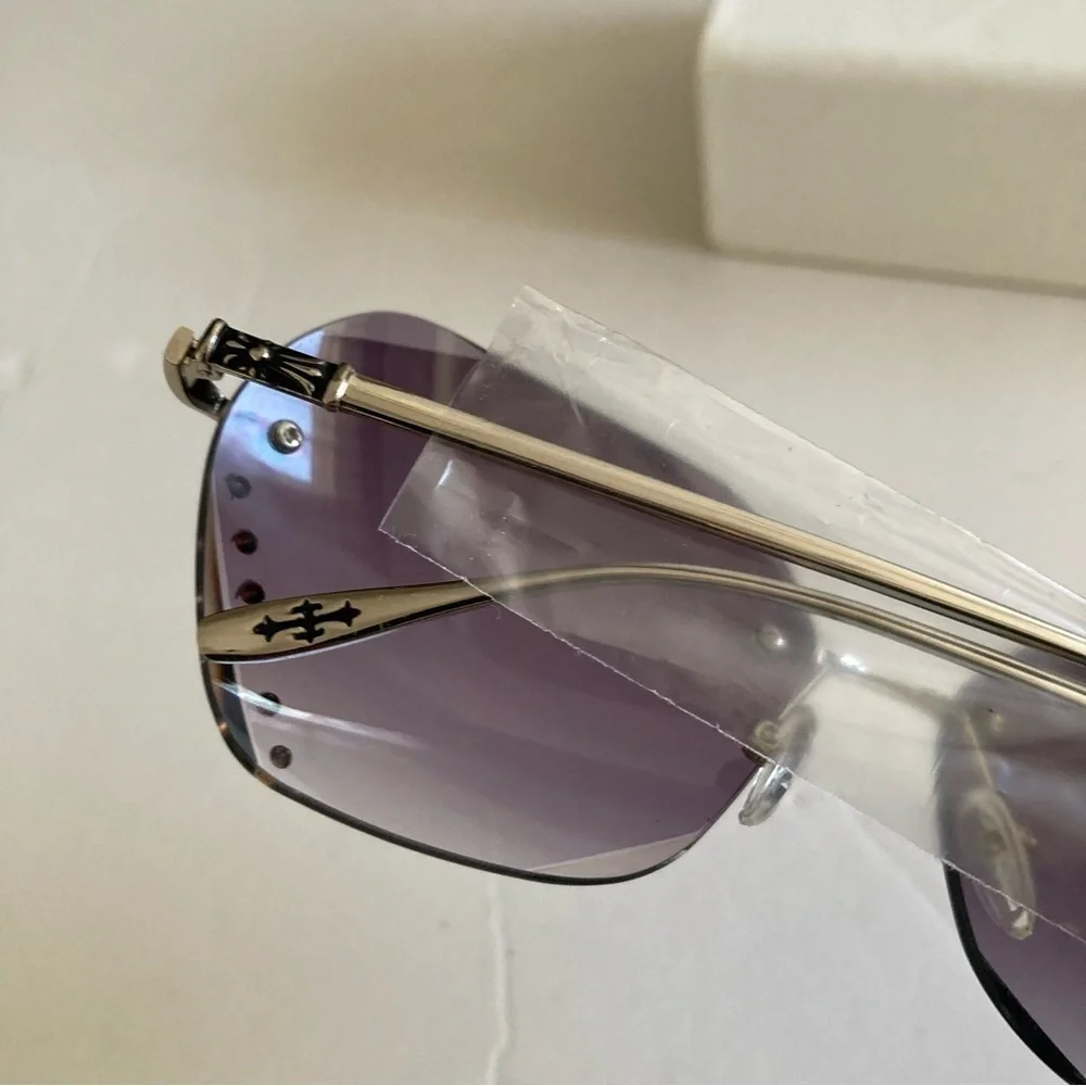 New Diamond Shape Y2K Sunglasses Gems Purple Glass Silver Frame